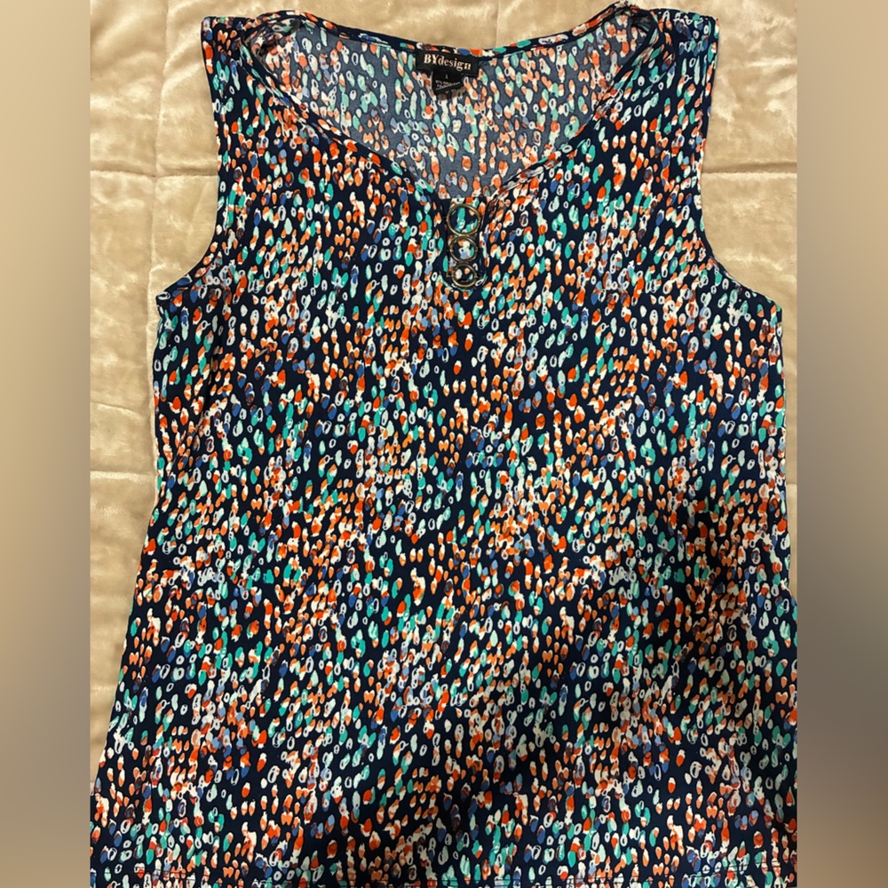 BYdesign Navy Multicolor Sleeveless Printed Tank Top